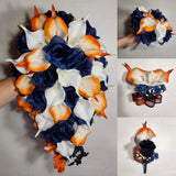 Orange Navy Blue Rose Calla Lily Bridal Wedding Bouquet Accessories Bouquet