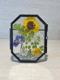 Handmade pressed real dried flowers in double glass black frame Dried Flower