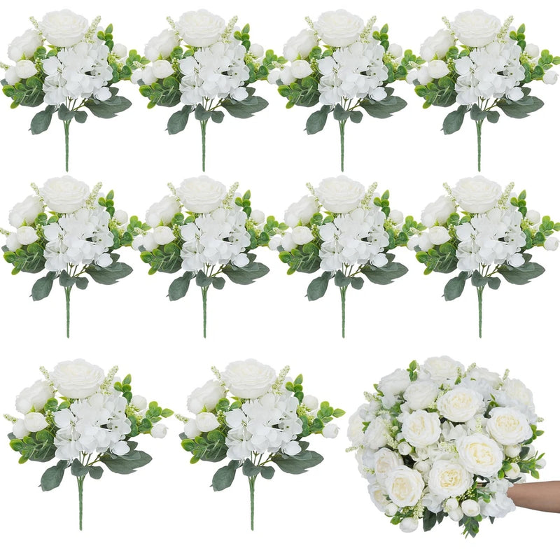10 Bundles Artificial Peonies, Milky White Hydrangea Artificial Flowers Silk ... Peony