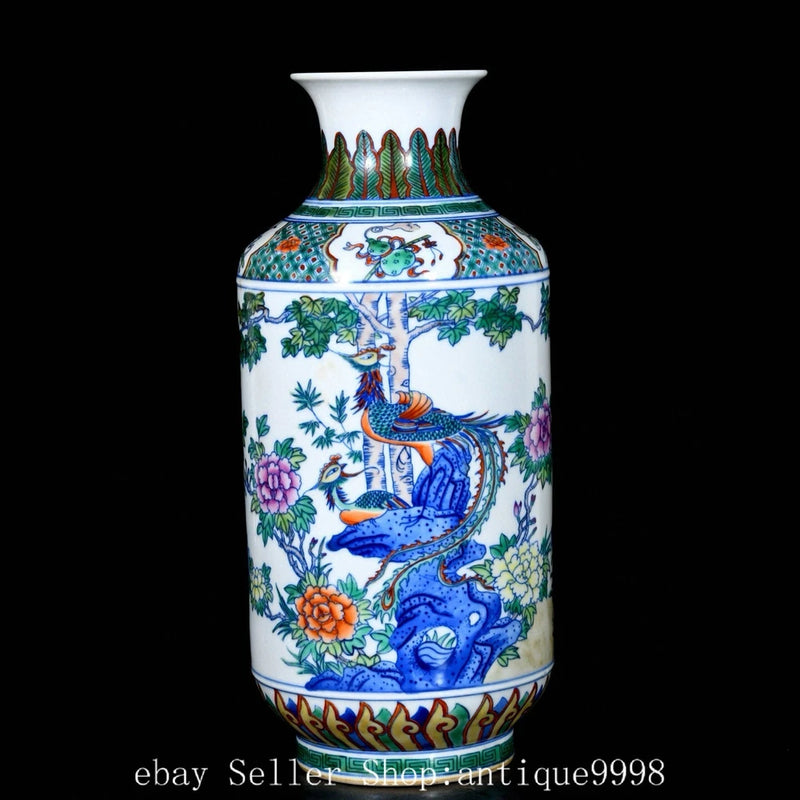 Doucai porcelain vase with gilt phoenix bird and peony floral design