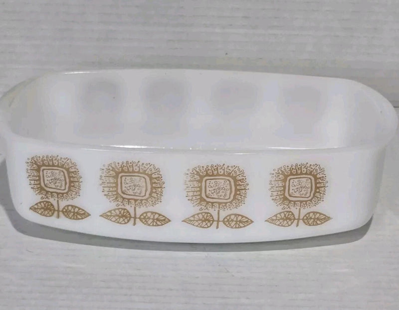 Federal Glass "Connoisseur" Milk Glass Sunflower Loaf Dish Sunflower
