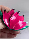 Flower Water Lily Green Fuchsia Enamel UNIQUE Vintage Metal Brooch Pin M-4229 Lily