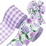 Hydrangea Flower Wired Edge Ribbon 2.5 Inch Purple Floral Fabric Craft Ribbon  G Hydrangea