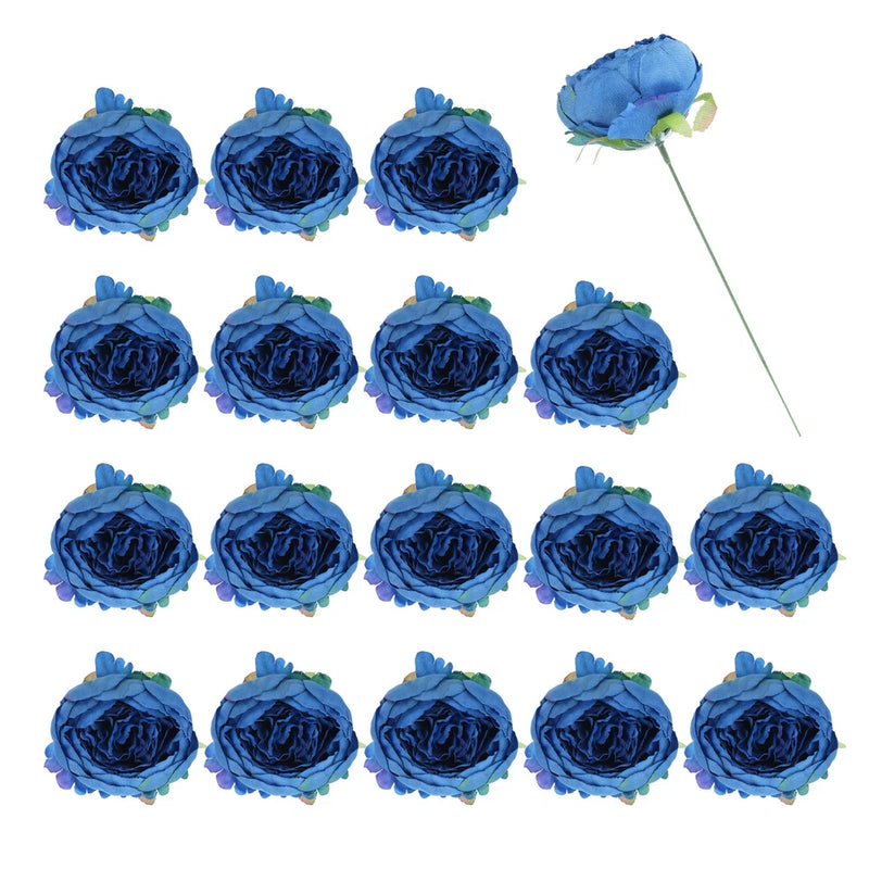 25Pcs Peonies Artificial Flowers Fake Peony Flowers with Stems Dark Blue Peony