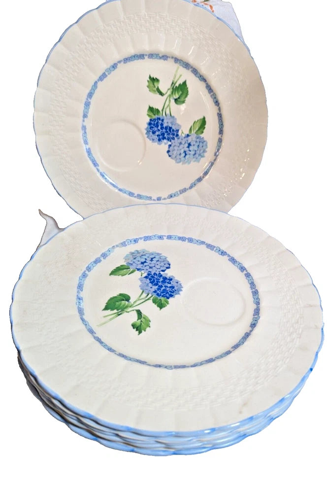 Fondeville England Ambassador Ware 9" Snack Plates Set of 6 Blue Hydrangeas Hydrangea