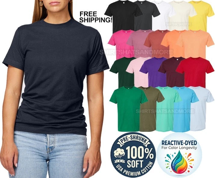 Women's dark solid cotton T-shirt, short sleeves, crew neck