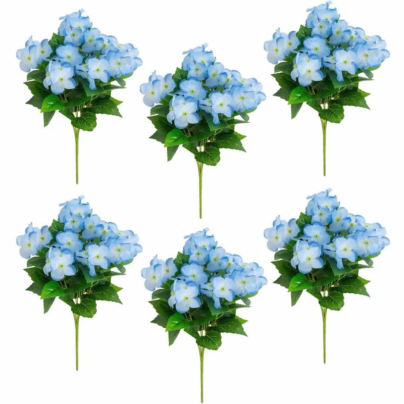 14" UV Resistant Artificial Hydrangea Bush (Indoor/Outdoor) - Set of 6 Hydrangea