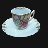 Vtg Floral Demitasse Cup Saucer Delicate Hydrangea Pink Dahlia Gold Trim Germany Hydrangea