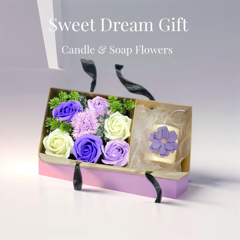 Purple Soap Flowers and Candle Gift Set/  Home Decor/ Flower arrangement Carnation