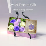 Purple Soap Flowers and Candle Gift Set/  Home Decor/ Flower arrangement Carnation