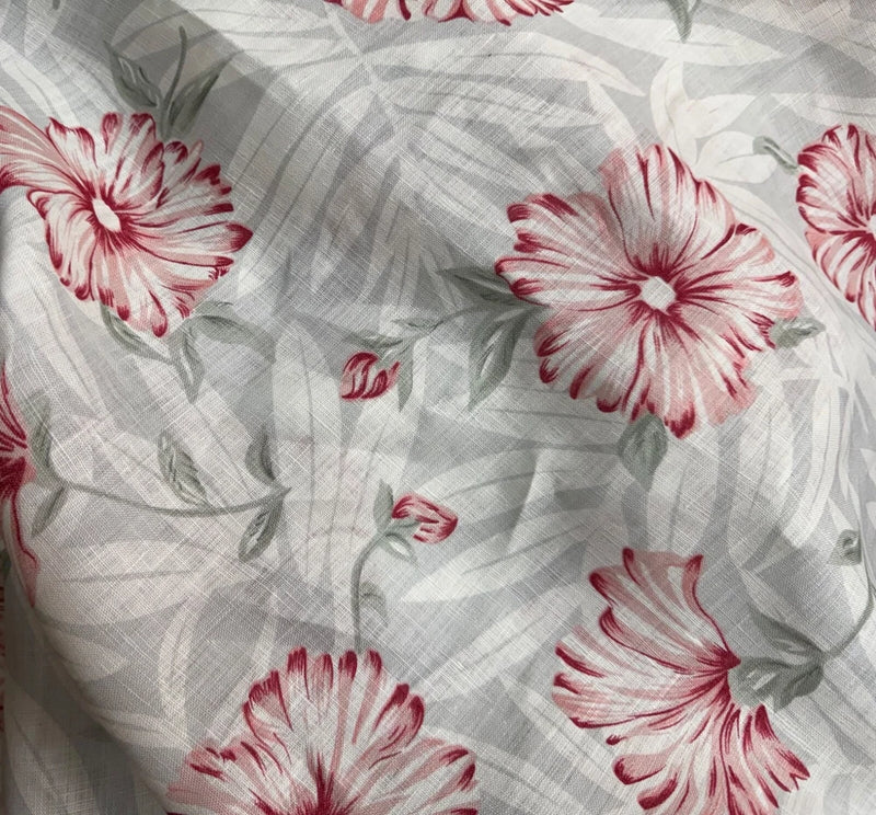 100% Linen Fabric Gorgeous Quality Floral Print By the Yard Flowering Plants
