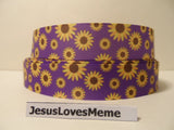 Grosgrain Ribbon, Sunflowers on Purple, Wild Flowers, Nature Fabric,  7/8" Sunflower