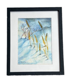 Normandin Orig. Watercolor Painting Winter Pampas Grass Snow 21x17Ó Framed Pampas Grass