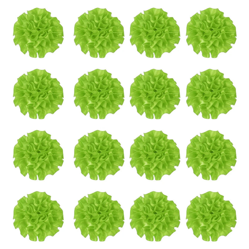 16 light green fabric peony flower heads, round ruffle rosette layout