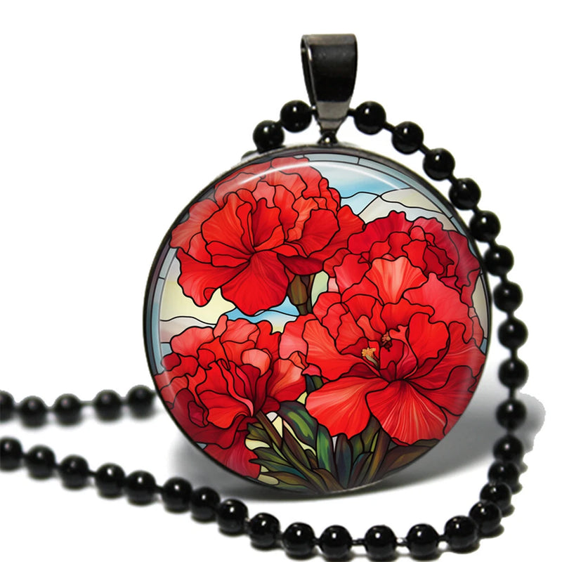 Ohio State Flower Necklace Red Carnations Love & Passion Faux Stained Glass Carnation