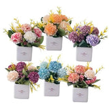 6Pcs Artificial Flowers with Ceramic Pot Small Fake Hydrangea Multi-color Hydrangea