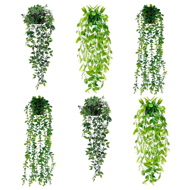 6 PCS Fake Hanging Plants Artificial Eucalyptus Vine Mandala Pea Pod Leaves Green Plant