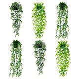 6 PCS Fake Hanging Plants Artificial Eucalyptus Vine Mandala Pea Pod Leaves Green Plant
