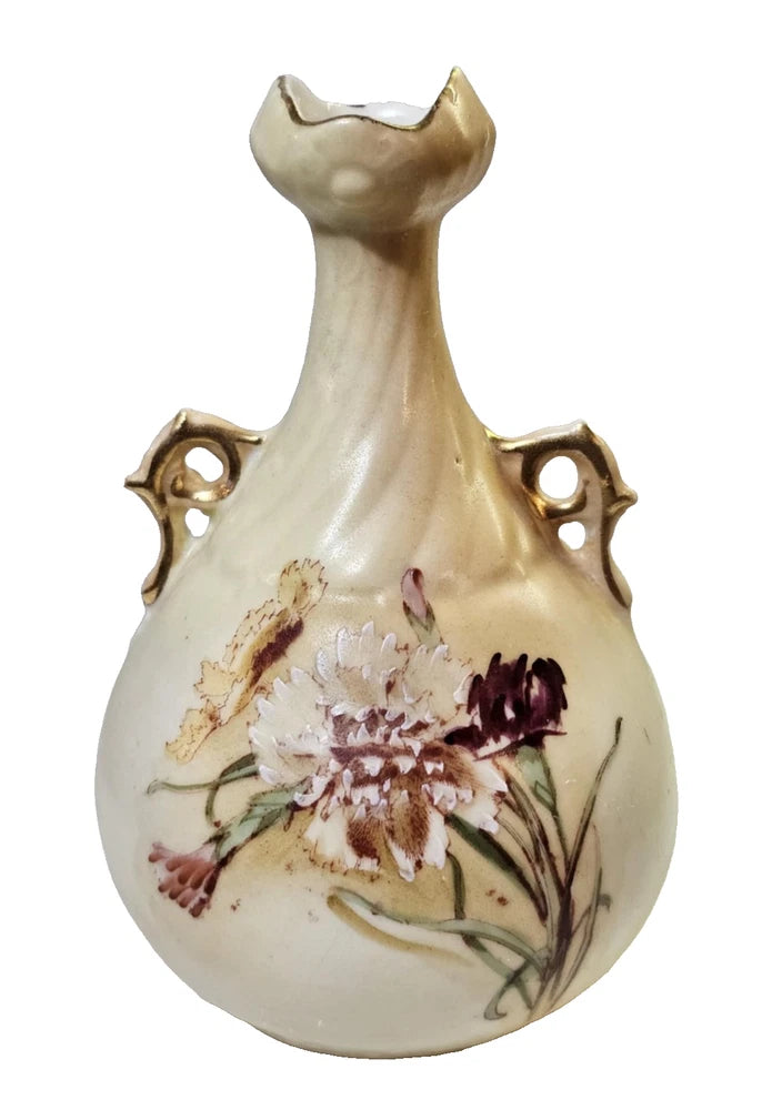 Vtg Porcelain Vase w/ carnation flowers handpainted 5.5" Tall- G5 Carnation