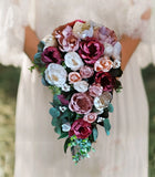 Mauve Pink Burgundy Cascade Sola Wood Bridal Bouquet Artificial Wedding Flowers Bouquet