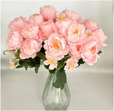 Pink Peonies Artificial Flowers 9pc Faux Bouquet Wedding Centerpiece Decor NEW Peony
