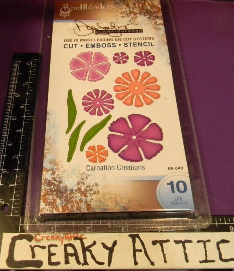 Spellbinders flower die cut emboss stencil set, 10 dies with pink and green blooms