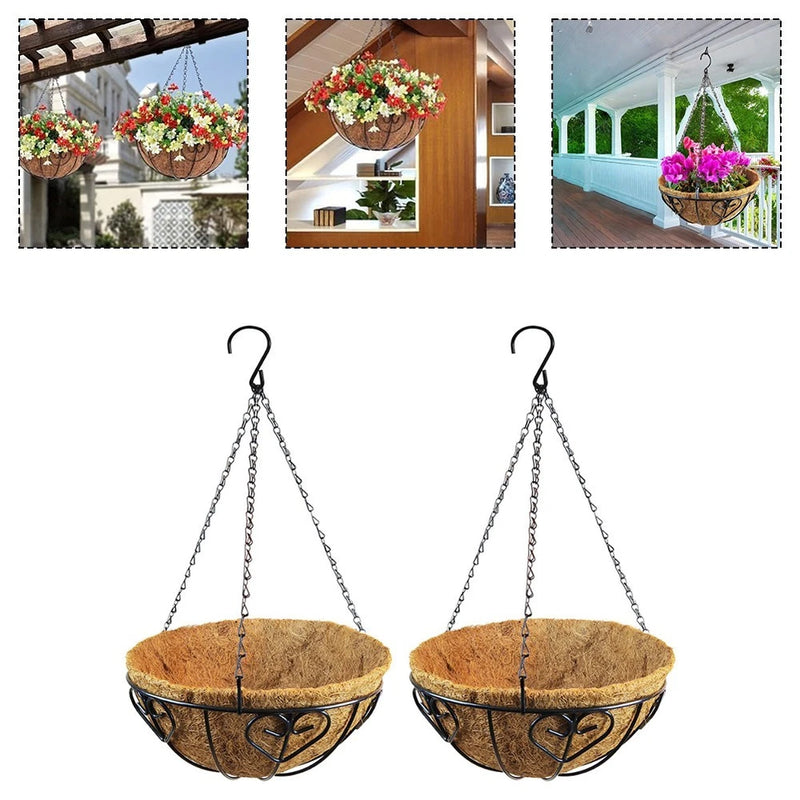 Elegant Iron Hanging Flower Baskets with Coconut Fiber for Home and Garden Garden Plants