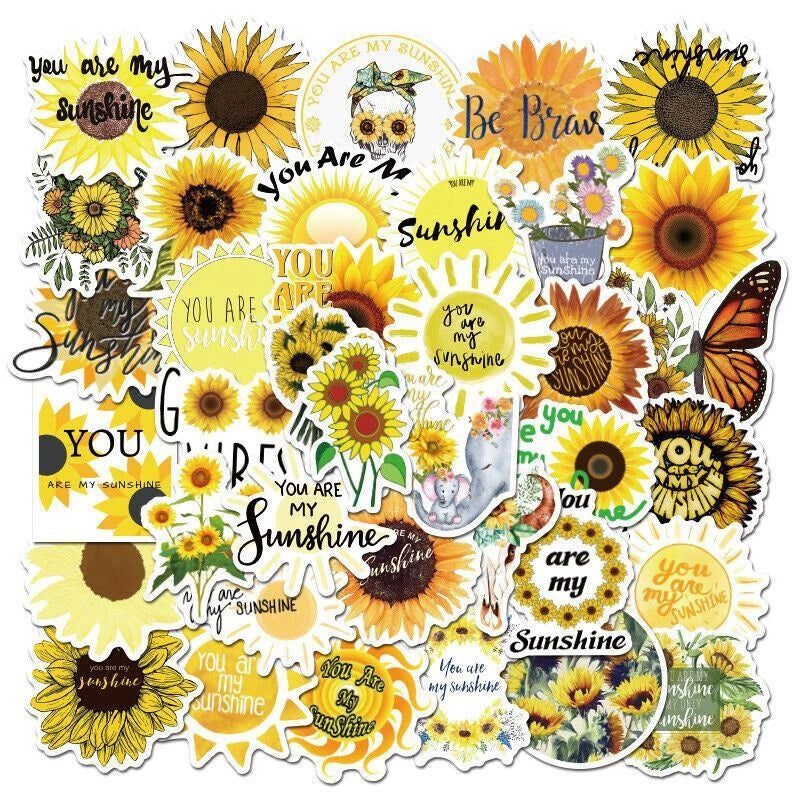 Sunflower quote vinyl sticker set, waterproof flower and butterfly decals