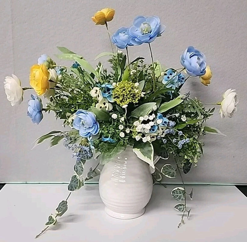 HANDMADE 18 X 17 Faux FLOWER ARRANGEMENT Ranunculus