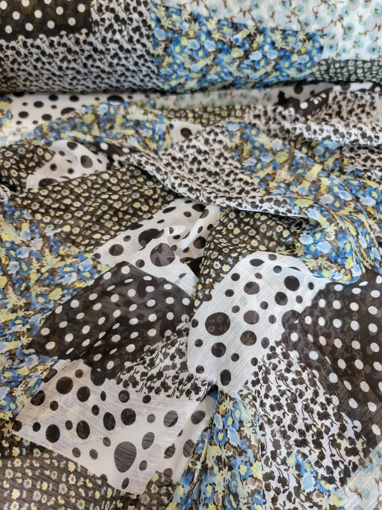 Fabric By The Yard Chiffon Small Floral Flowers Square Blue White Dress Fashion Flowering Plants
