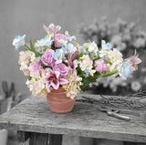 Cottagecore Wildflower Table Arrangement  Asymmetrical Silk Floral ikebana Style Hydrangea
