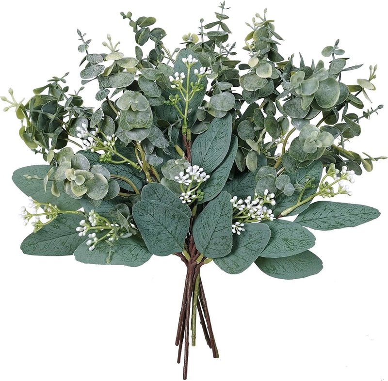 Mixed Eucalyptus Leaves Stems Bulk Artificial Sprays White Green Plant