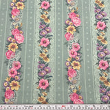 Vintage Cranston Striped Florals Muted Light Teal Cotton Fabric by the HALF YARD Flowering Plants