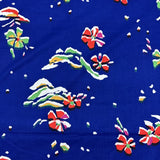 Abstract Modern 80s Floral Blue Cotton Fabric BTHalfY #29 Flowering Plants