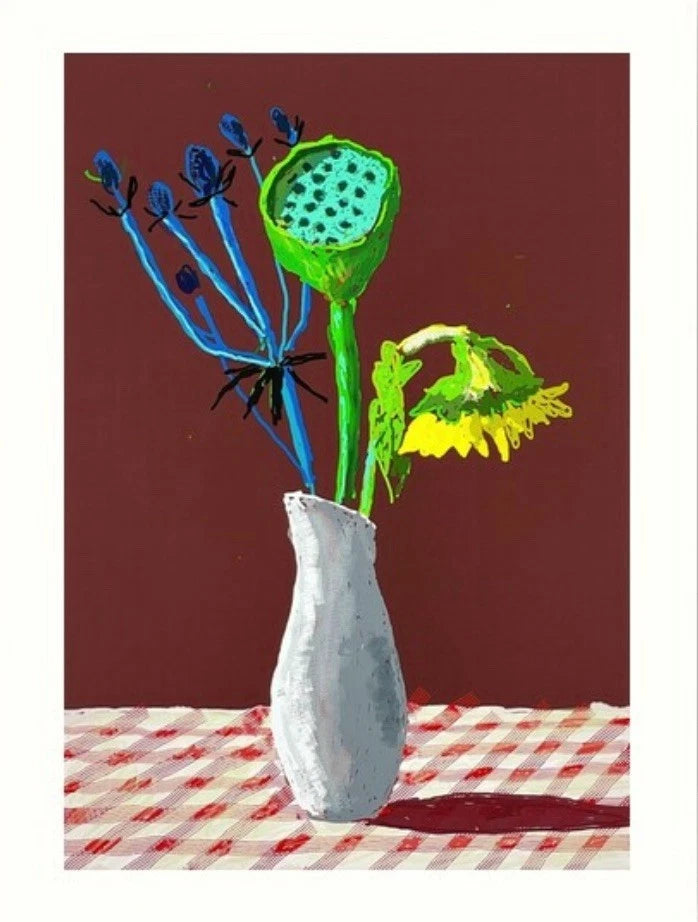 David Hockney 19TH MARCH 2021, SUNFLOWER WITH EXOTIC FLOWER  Large Print Sunflower