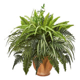 Nearly Natural 23" Mixed Greens and Fern Artificial Plant in Terra Cotta Planter Green Plant