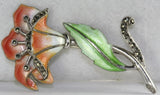 VTG STERLING SILVER ENAMEL LILY FLOWER MARCASITE PIN Lily