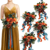 Ling's Moment Artificial Flowers Teal and Orange Bridesmaid Bouquet Set of 4,... Bouquet