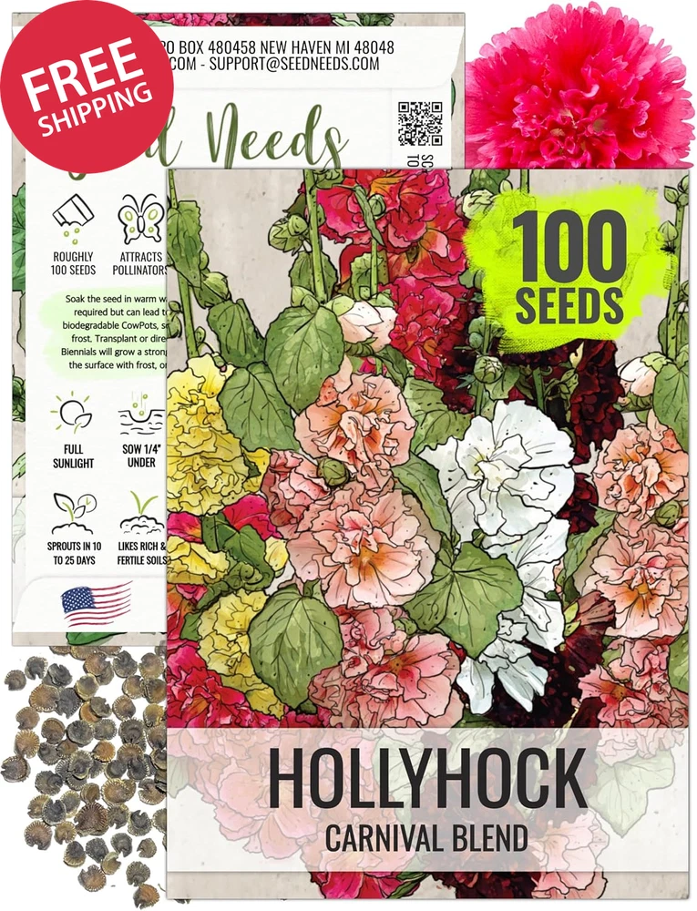 Mixed Carnival Hollyhock Seeds Heirloom Alcea Rosea Biennial Flower Garden Garden Plants
