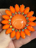 Flower Daisy Sunflower Orange Navette AB Rhinestones Vintage Gold Brooch M-5746 Sunflower