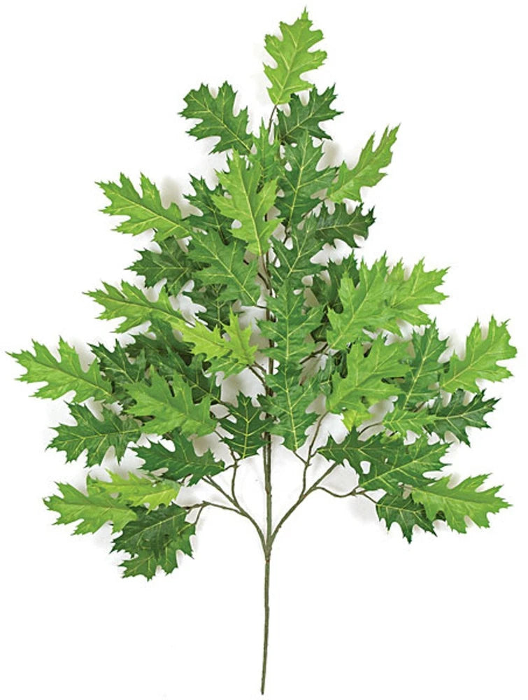 Artificial pin oak branch single stem with light green faux fabric leaves