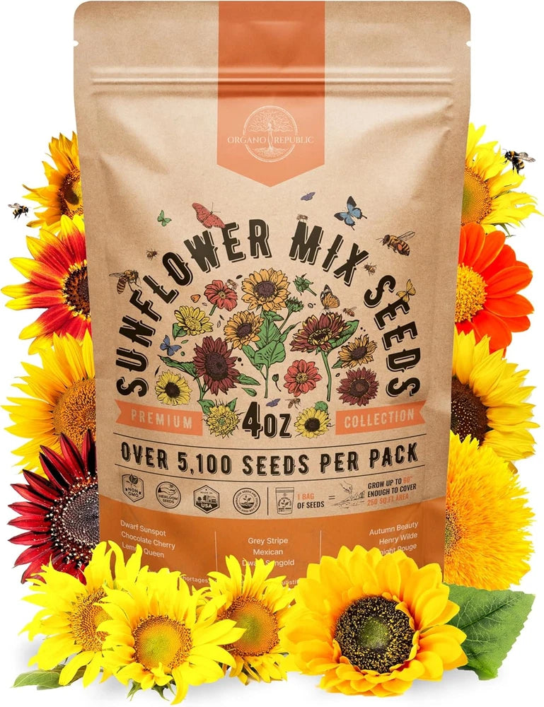 Sunflower Mix Seeds Pack 4 Oz - over 5,100 Non-Gmo Heirloom Sunflower Seeds for Sunflower