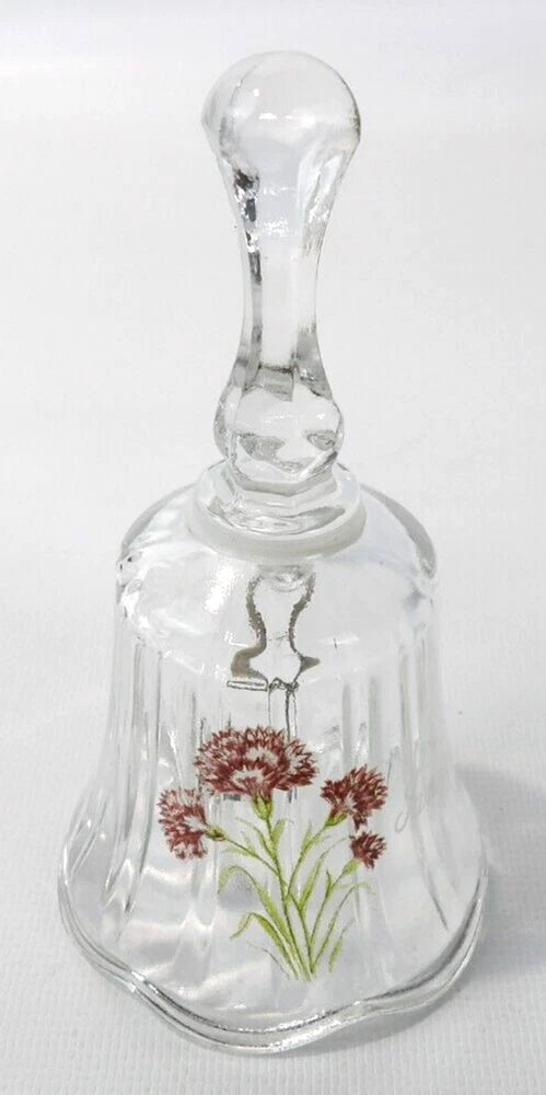 Vintage Fenton Petite 4.25" Glass Birthday Bell January Carnation Carnation