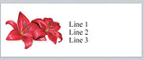 Personalized address labels with red lily flowers and three lines of text