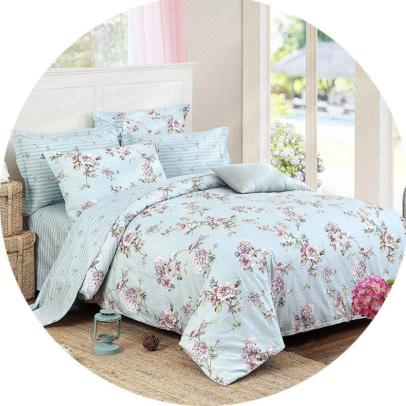 Bed in a Bag Set 7-Pieces Shabby Floral Bedding Set Queen Size Premium 100% Cott Hydrangea