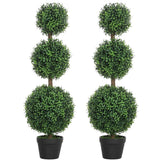 HOMCOM Set of 2 Decorative Artificial Plants Boxwood Trees in Pot, Green Green Plant