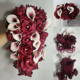 Burgundy Rose Calla Lily Bridal Wedding Bouquet Accessories Bouquet