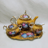 Decorative Tea Set With Serving Tray Creamer Sugar Hydrangeas Gold Gilding Hydrangea