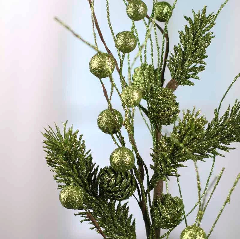 Group of 12 Green Sparkling Glittered Artificial Pine and Berry 28" Sprays Green Plant