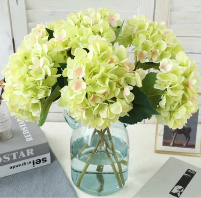 5 pcs Hydrangea Artificial 18" Royal Real Touch Hydrangea Heads with Stems Green Plant